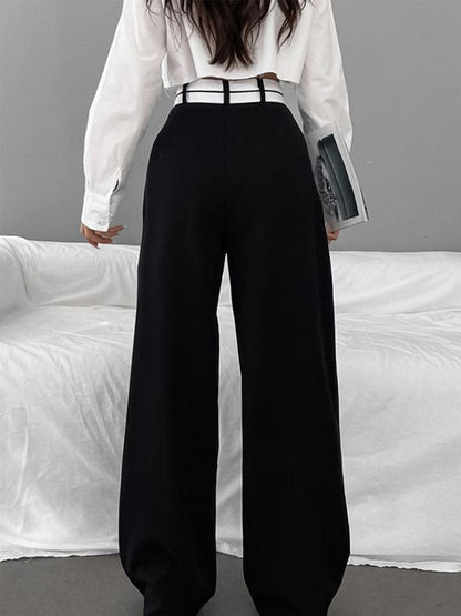 Pantalon large à taille contrastée asymétrique