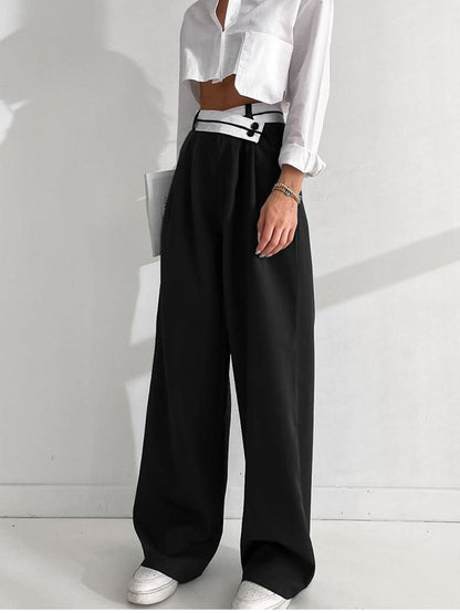 Pantalon large à taille contrastée asymétrique